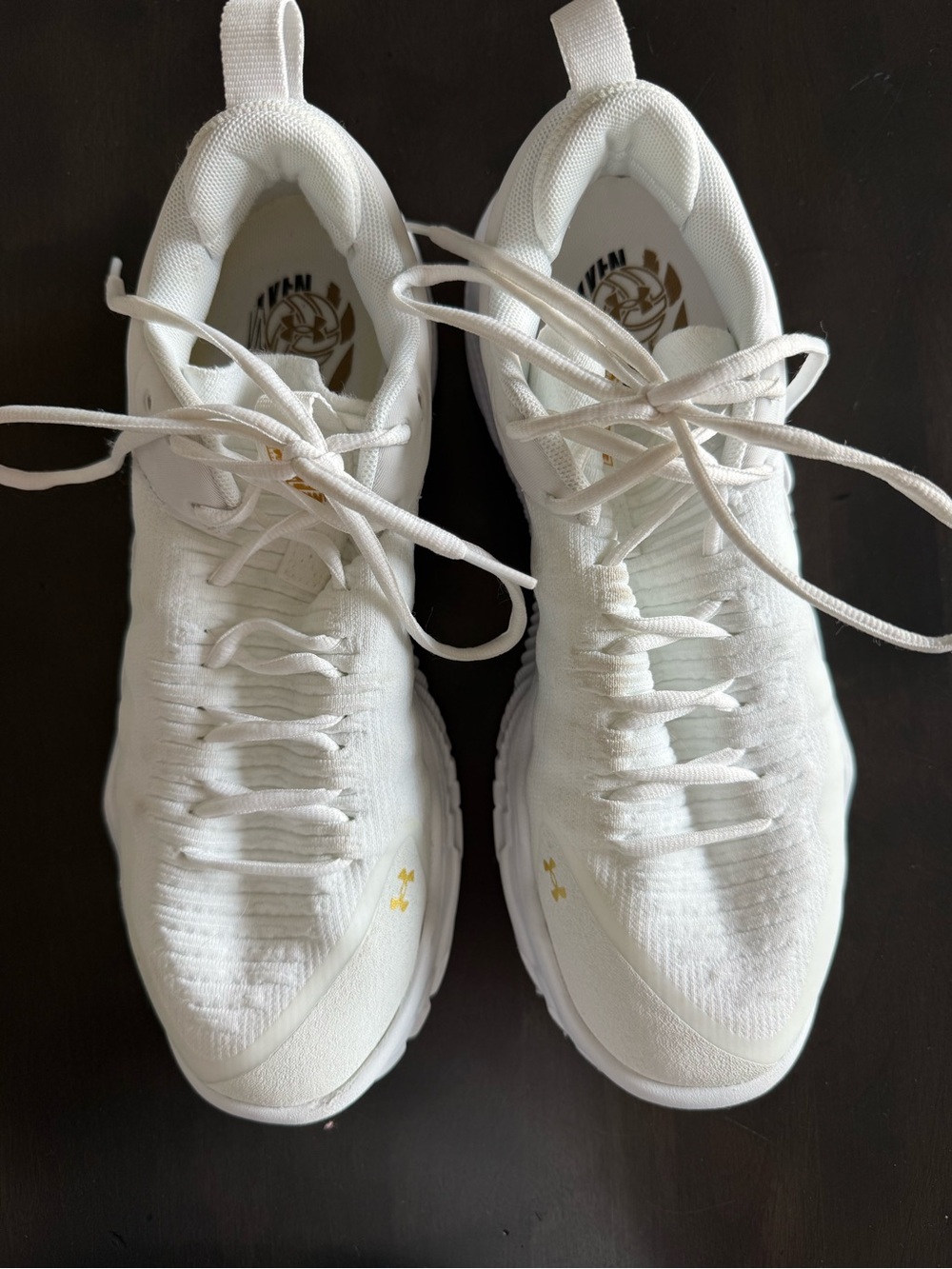 Under Armour Women's White Volleyball Shoes with Gold Accents